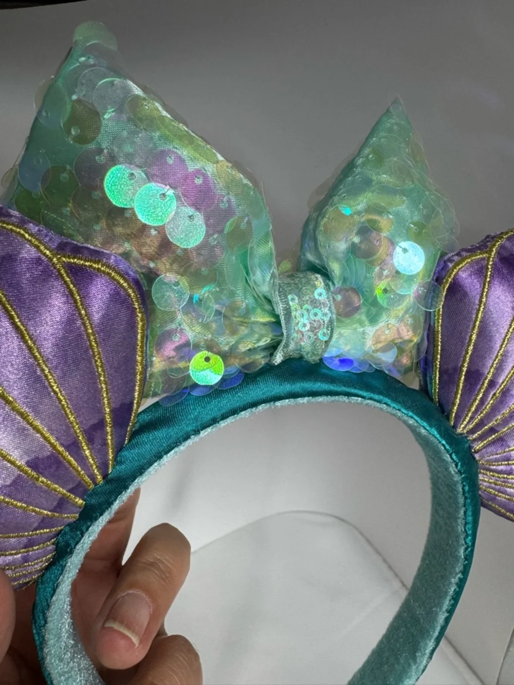 Disney Purple Shell Mouse Ear Headband with Teal Ribbon